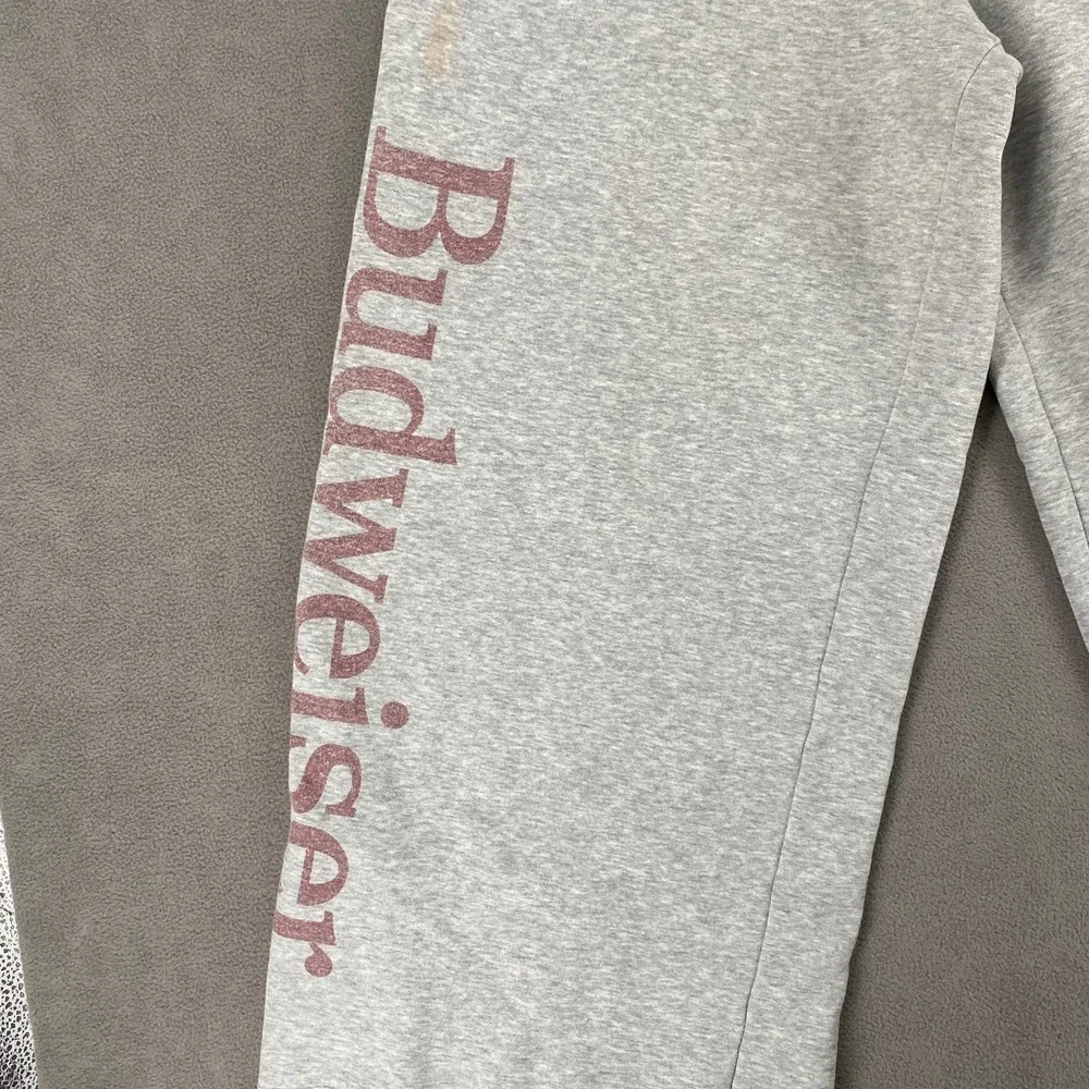 Vintage 90s Budweiser Gray Wide Leg Sweatpants Raw Hem Graphic Logo Small